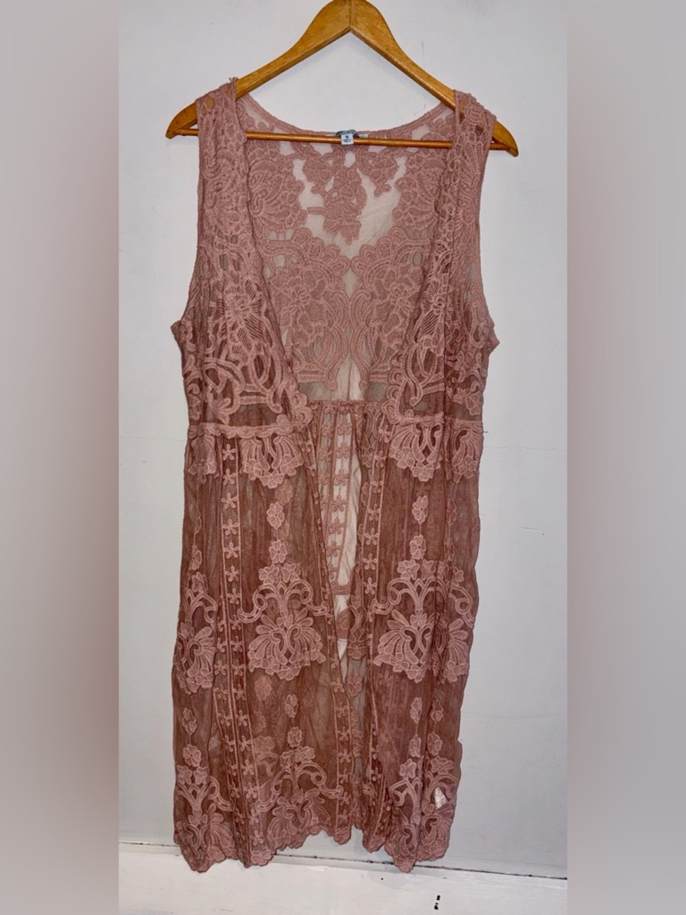 She & Sky Lace Duster Kimono Cardigan Blush Pink Sz s